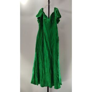 Lulus Women Effervescent Afternoon Green Satin Flutter Sleeve Midi Dress XXL